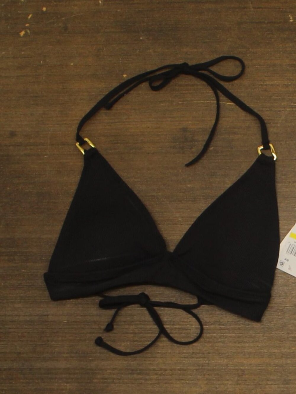 Becca Red Modern Edge Textured Rib Halter Bikini Top 543857 Black M Sz M